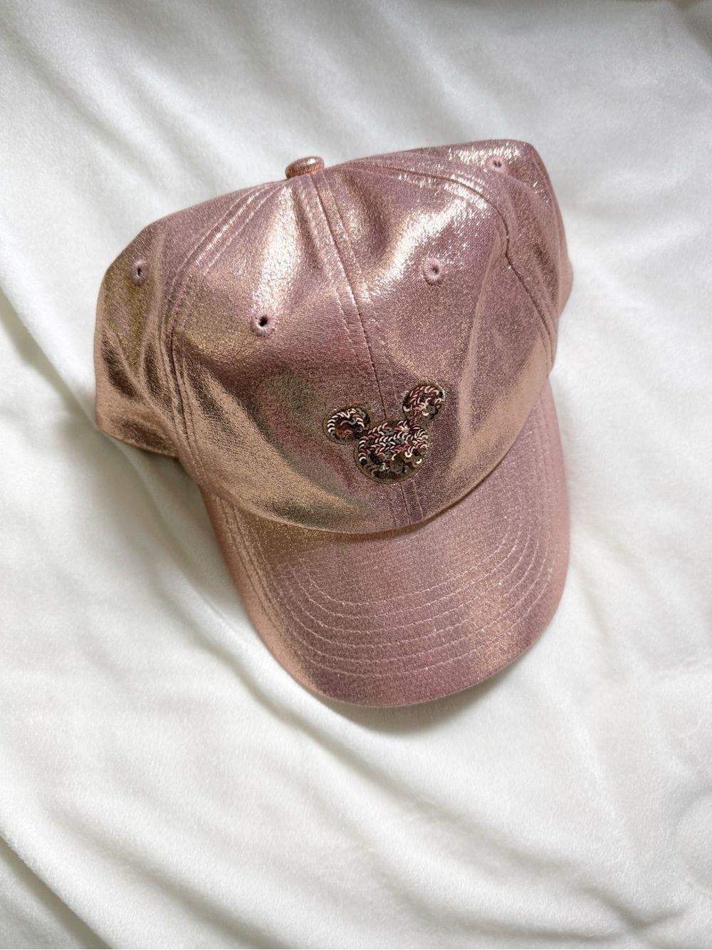 Disney Parks Rose Gold Pink Sparkle Sequins Ball Cap Hat